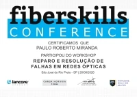 Exemplo do Certificado de Participação FiberSkills do workshop Reparo e Resolução de Falhas em Redes Ópticas